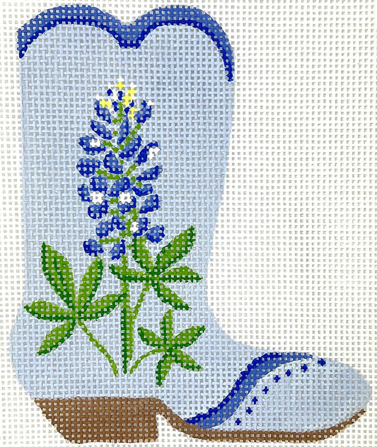 Kate Dickerson Needlepoint Collections Mini Cowgirl Boot - Bluebonnets Needlepoint Canvas