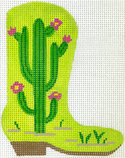 Kate Dickerson Needlepoint Collections Mini Cowgirl Boot Flowering Cactus Needlepoint Canvas