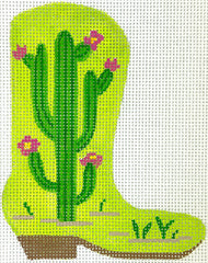 Kate Dickerson Needlepoint Collections Mini Cowgirl Boot Flowering Cactus Needlepoint Canvas
