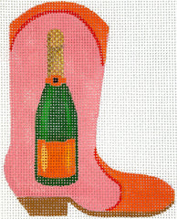 Kate Dickerson Needlepoint Collections Mini Cowgirl Boot - Veuve Clicquot - On Pink Needlepoint Canvas