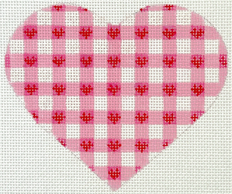 Kate Dickerson Needlepoint Collections Mini Heart Pink Gingham with Red Hearts Needlepoint Canvas