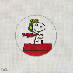 Officially Needlepoint Snoopy Flying Ace Round Needlepoint Canvas