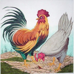 Peter Ashe Rooster & Hen Needlepoint Canvas