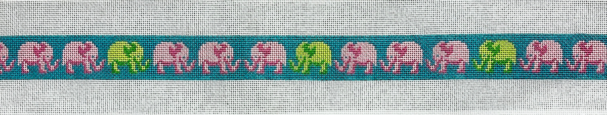 PInk and Green Elephant Belt Needlepoint Canvas