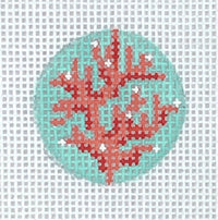 Kate Dickerson Needlepoint Collections Planet Earth Key Ring Insert Red Coral on Turquoise Needlepoint Canvas