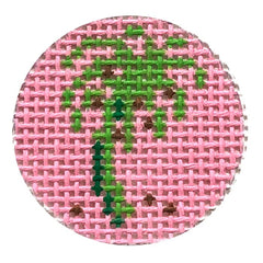 Kate Dickerson Needlepoint Collections Planet Earth Key Ring Insert Green Palm Tree on Pink Needlepoint Canvas