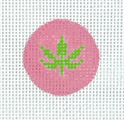 Kate Dickerson Needlepoint Collections Planet Earth Key Ring Insert Green Weed Leaf on Pink Needlepoint Canvas