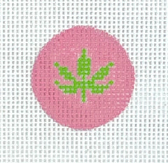 Kate Dickerson Needlepoint Collections Planet Earth Key Ring Insert Green Weed Leaf on Pink Needlepoint Canvas