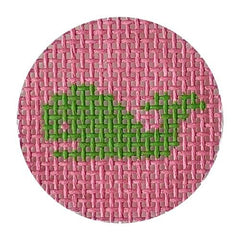 Kate Dickerson Needlepoint Collections Planet Earth Key Ring Insert Green Whale on Pink Needlepoint Canvas