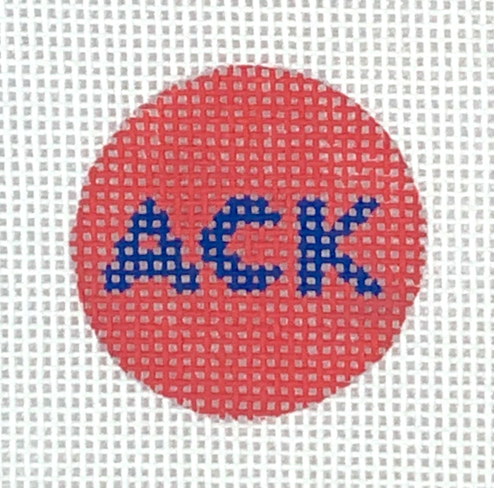 Kate Dickerson Needlepoint Collections Planet Earth Key Ring Insert Navy on Nantucket Red Needlepoint Canvas