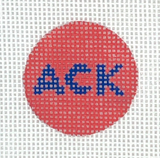 Kate Dickerson Needlepoint Collections Planet Earth Key Ring Insert Navy on Nantucket Red Needlepoint Canvas