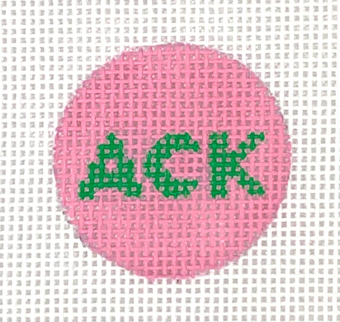 Kate Dickerson Needlepoint Collections Planet Earth Key Ring Insert Bright Green on Pink Needlepoint Canvas