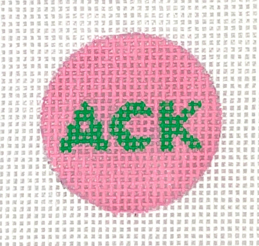 Kate Dickerson Needlepoint Collections Planet Earth Key Ring Insert Bright Green on Pink Needlepoint Canvas