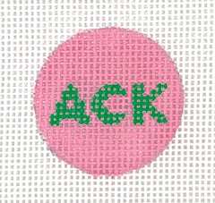 Kate Dickerson Needlepoint Collections Planet Earth Key Ring Insert Bright Green on Pink Needlepoint Canvas
