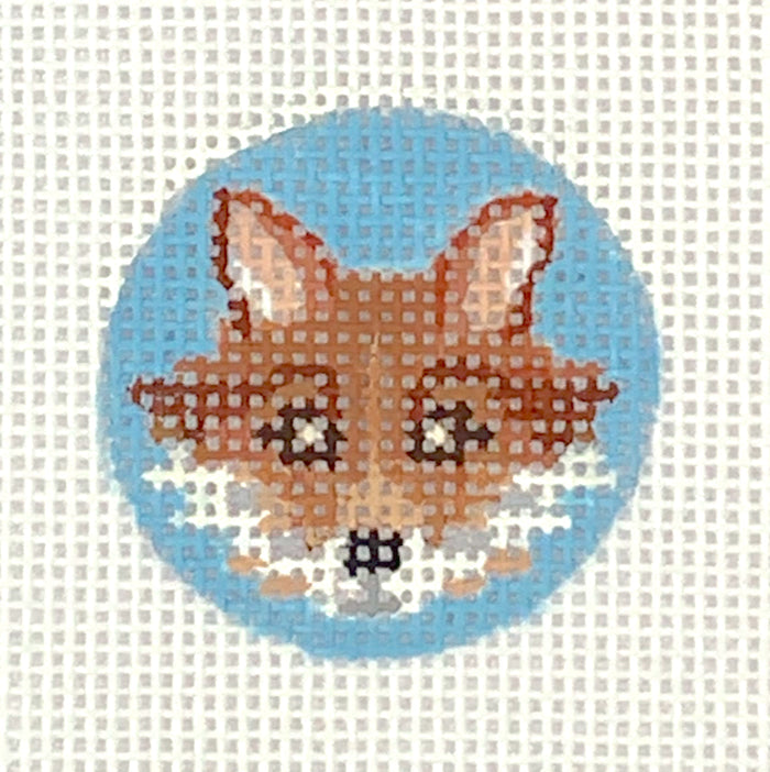 Kate Dickerson Needlepoint Collections Planet Earth Key Ring Insert Fox Head Browns on Sky Blue Needlepoint Canvas
