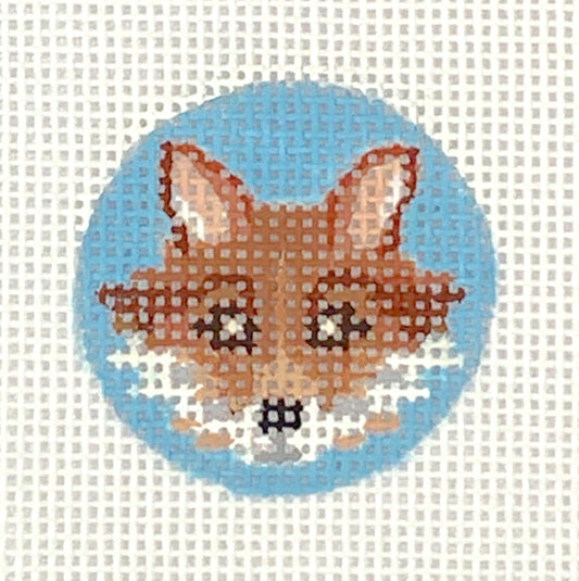 Kate Dickerson Needlepoint Collections Planet Earth Key Ring Insert Fox Head Browns on Sky Blue Needlepoint Canvas