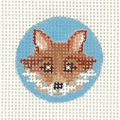 Kate Dickerson Needlepoint Collections Planet Earth Key Ring Insert Fox Head Browns on Sky Blue Needlepoint Canvas