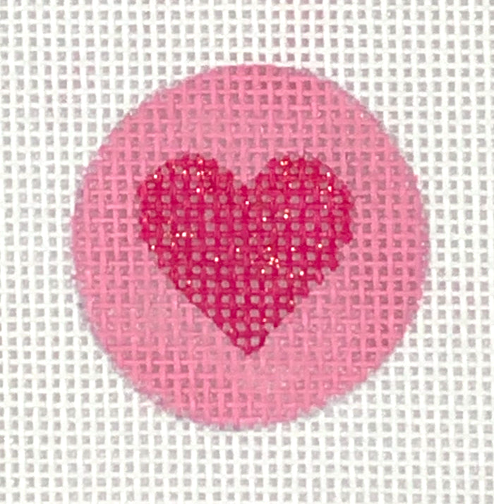 Kate Dickerson Needlepoint Collections Planet Earth Key Ring Insert Heart Sparkly Raspberry on Bright Pink Needlepoint Canvas