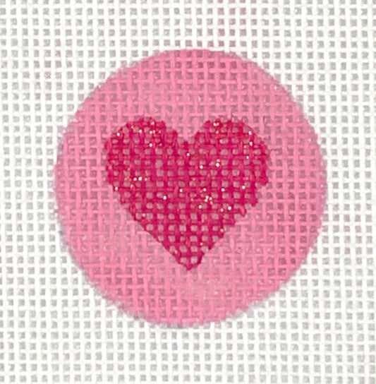 Kate Dickerson Needlepoint Collections Planet Earth Key Ring Insert Heart Sparkly Raspberry on Bright Pink Needlepoint Canvas