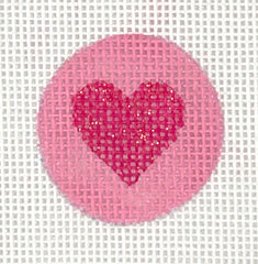 Kate Dickerson Needlepoint Collections Planet Earth Key Ring Insert Heart Sparkly Raspberry on Bright Pink Needlepoint Canvas