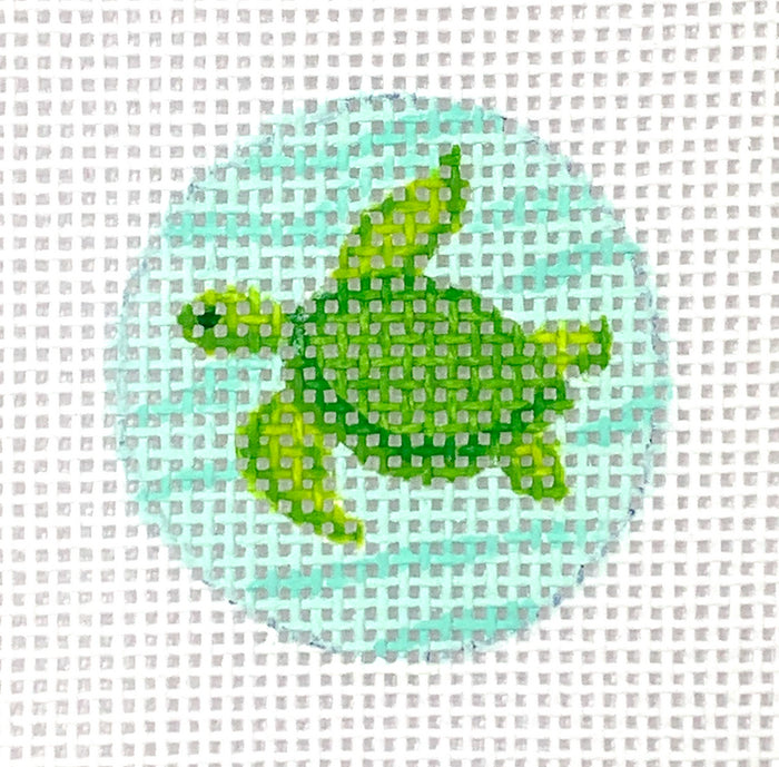 Kate Dickerson Needlepoint Collections Planet Earth Key Ring Insert Sea Turtle on Caribbean Needlepoint Canvas