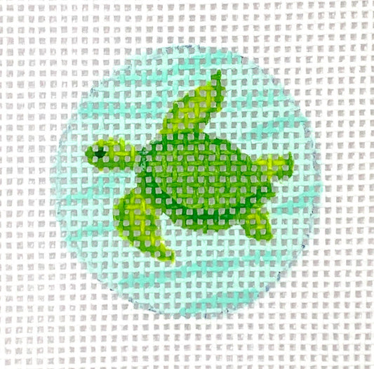 Kate Dickerson Needlepoint Collections Planet Earth Key Ring Insert Sea Turtle on Caribbean Needlepoint Canvas