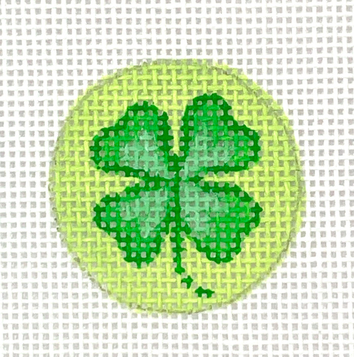 Kate Dickerson Needlepoint Collections Planet Earth Key Ring Insert Four-Leaf Clover on Soft Green Needlepoint Canvas