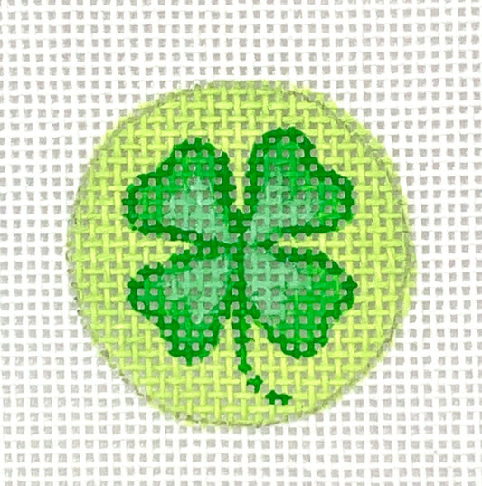 Kate Dickerson Needlepoint Collections Planet Earth Key Ring Insert Four-Leaf Clover on Soft Green Needlepoint Canvas