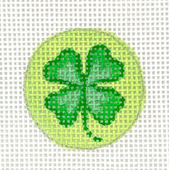 Kate Dickerson Needlepoint Collections Planet Earth Key Ring Insert Four-Leaf Clover on Soft Green Needlepoint Canvas