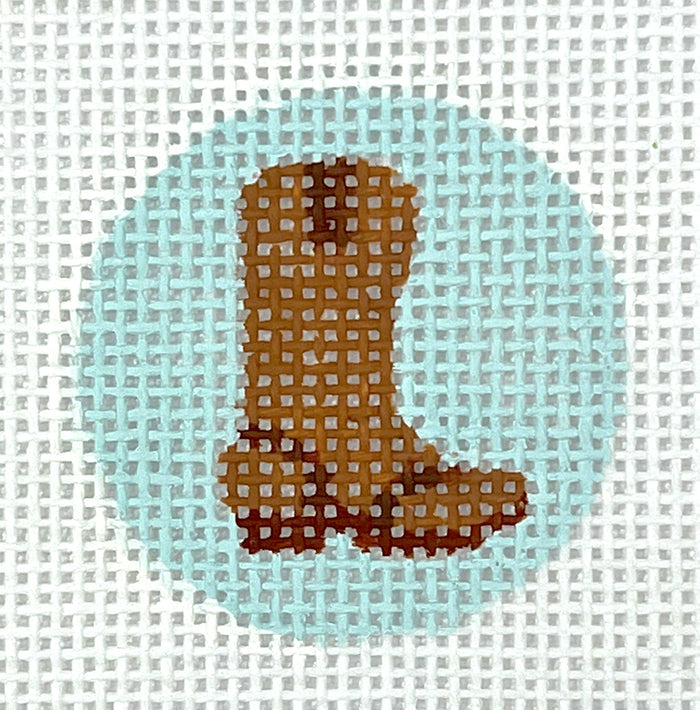 Kate Dickerson Needlepoint Collections Planet Earth Key Ring Insert Cowboy Boot Brown on Sky Needlepoint Canvas