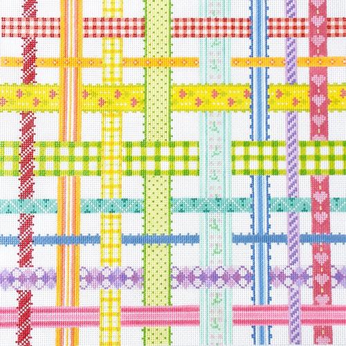 Kate Dickerson Needlepoint Collections Woven Ribbons Rainbow Multi Brights Needlepoint Canvas
