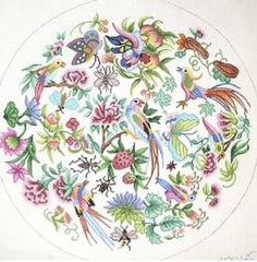 Kate Dickerson Needlepoint Collections Rose Canton Birds Flowers Fruits and Insects Round Needlepoint Canvas