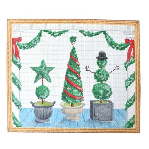 Kate Dickerson Needlepoint Collections American Front Porch with Topiaries Winter Needlepoint Canvas