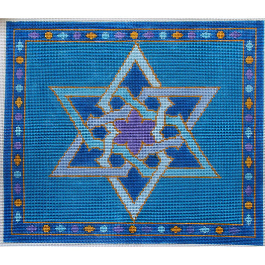 PLD Designs Sally Corey Star of David Tallis Bag Blue Needlepoint Canvas