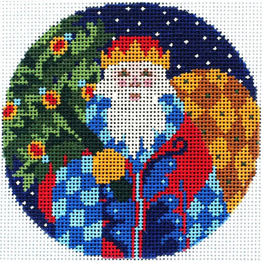 PLD Designs Abigail Cecile Jacobean Santa Ornament Needlepoint Canvas