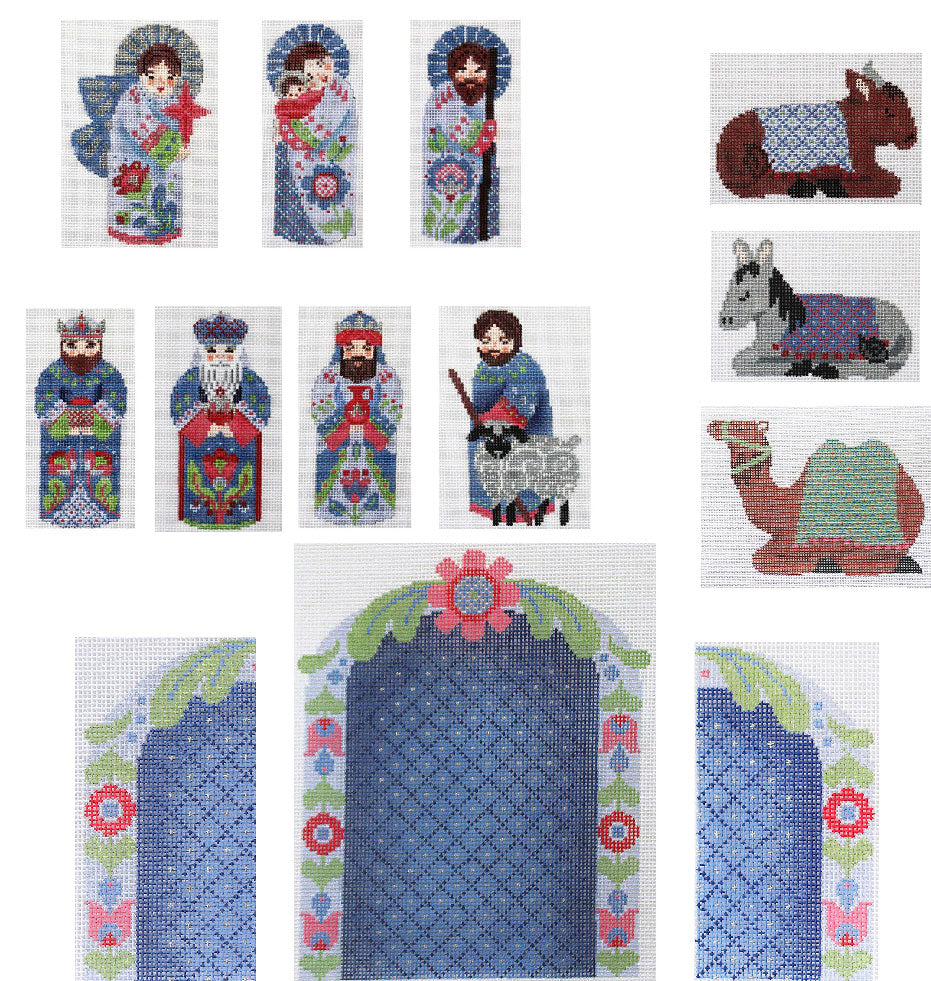 PLD Designs Abigail Cecile Nativity with Creche Needlepoint Canvas Set of 13 - Lavender