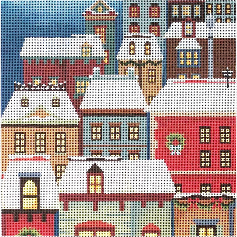 PLD Designs Abigail Cecile Christmas Eve Town Pillow Needlepoint Canvas