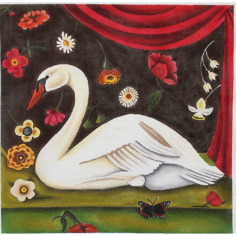 PLD Designs Catherine Nolin Floral Swan Needlepoint Canvas