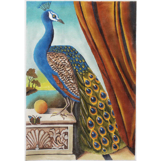 PLD Designs Catherine Nolin Peacock on a Pedestal Needlepoint Canvas