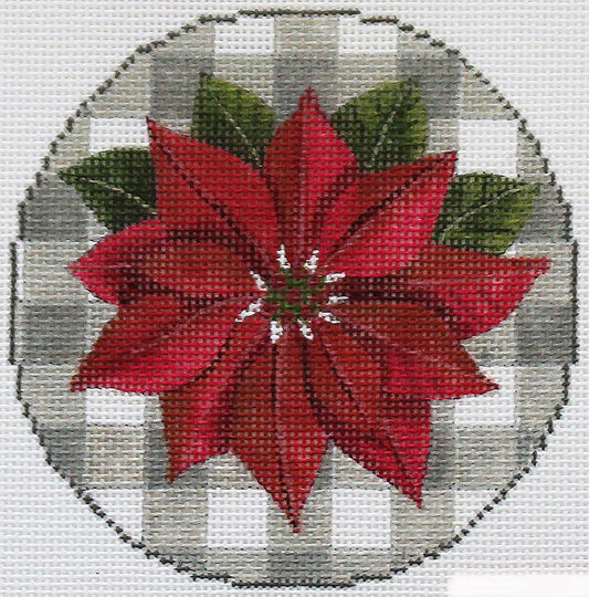 PLD Designs Dianna Swartz Gingham Poinsettia Ornament Needlepoint Canvas