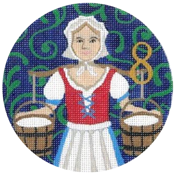 PLD Designs Florence 12 Days of Christmas 8 Milking Maids Needlepoint Canvas
