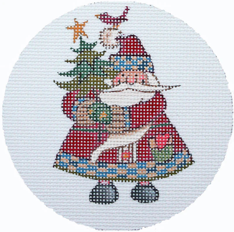 PLD Designs Janet Stever Plaid Santa Needlepoint Canvas