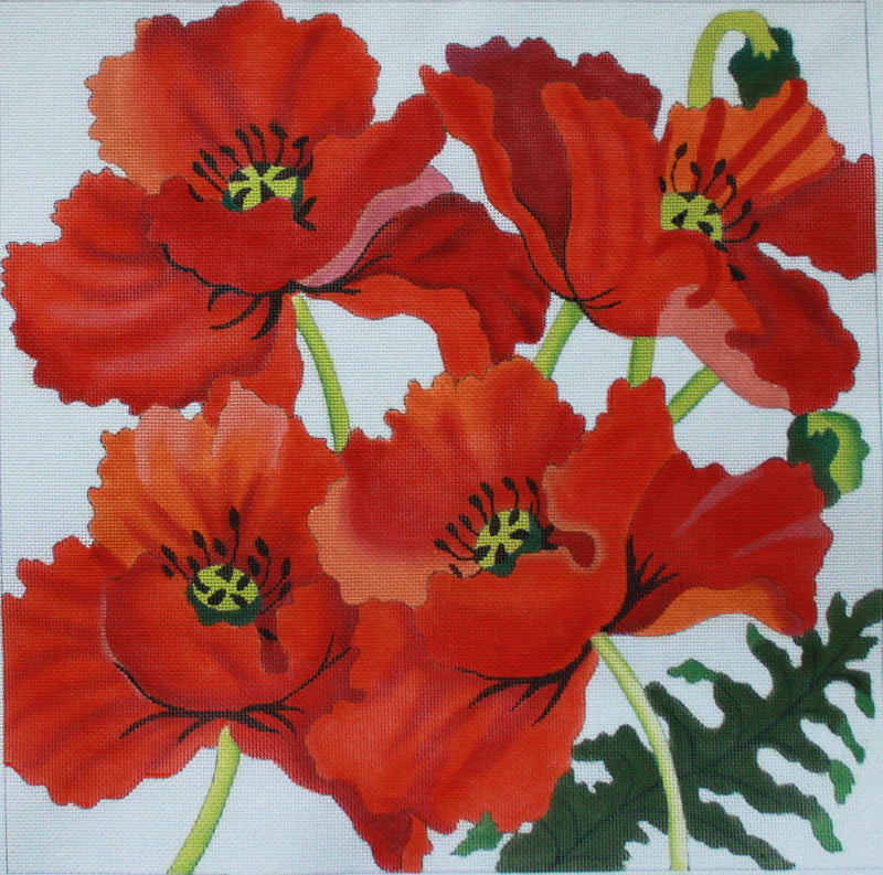 PLD Designs Julie Thompson Poppies Large Needlepoint Canvas