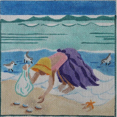 PLD Designs KaMaLa by Lanza Beach Girls - Collecting Shells Needlepoint Canvas