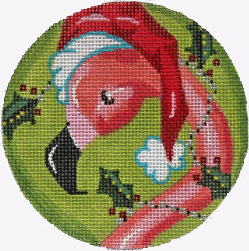 PLD Designs KaMaLa by Lanza Flamingo in Santa Hat Needlepoint Canvas