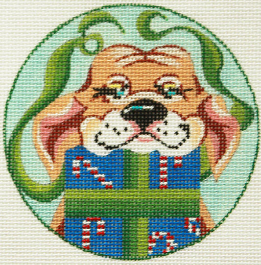 PLD Designs KaMaLa by Lanza Ornaments for Pets: Puppy with Blue Box Needlepoint Canvas