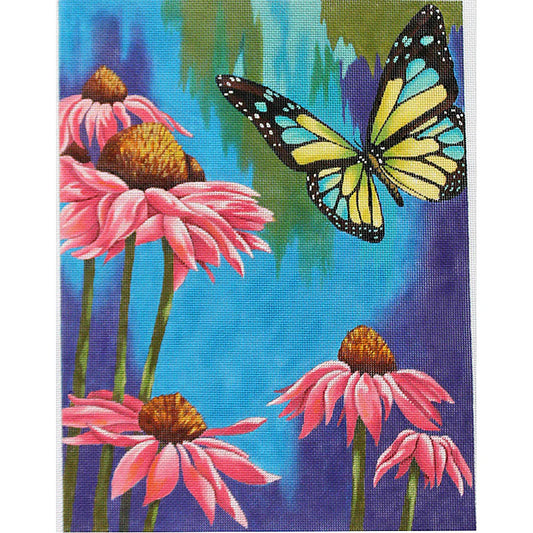 PLD Designs Karen Dukes Pink Daisies and Butterfly Needlepoint Canvas