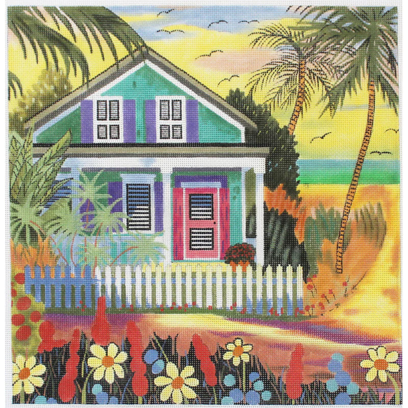 PLD Designs Louise Marion To the Beach Teal House Needlepoint Canvas