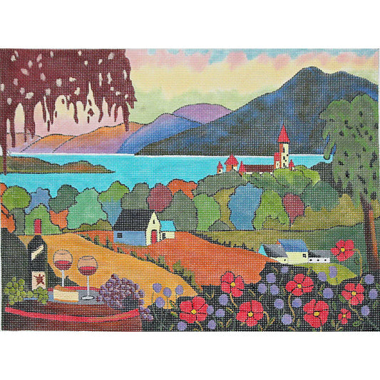 PLD Designs Louise Marion Wine, Mountains and Lake Needlepoint Canvas