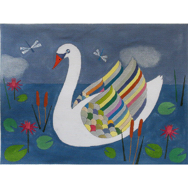 PLD Designs Melanie Mikecz Colorful Swan Needlepoint Canvas